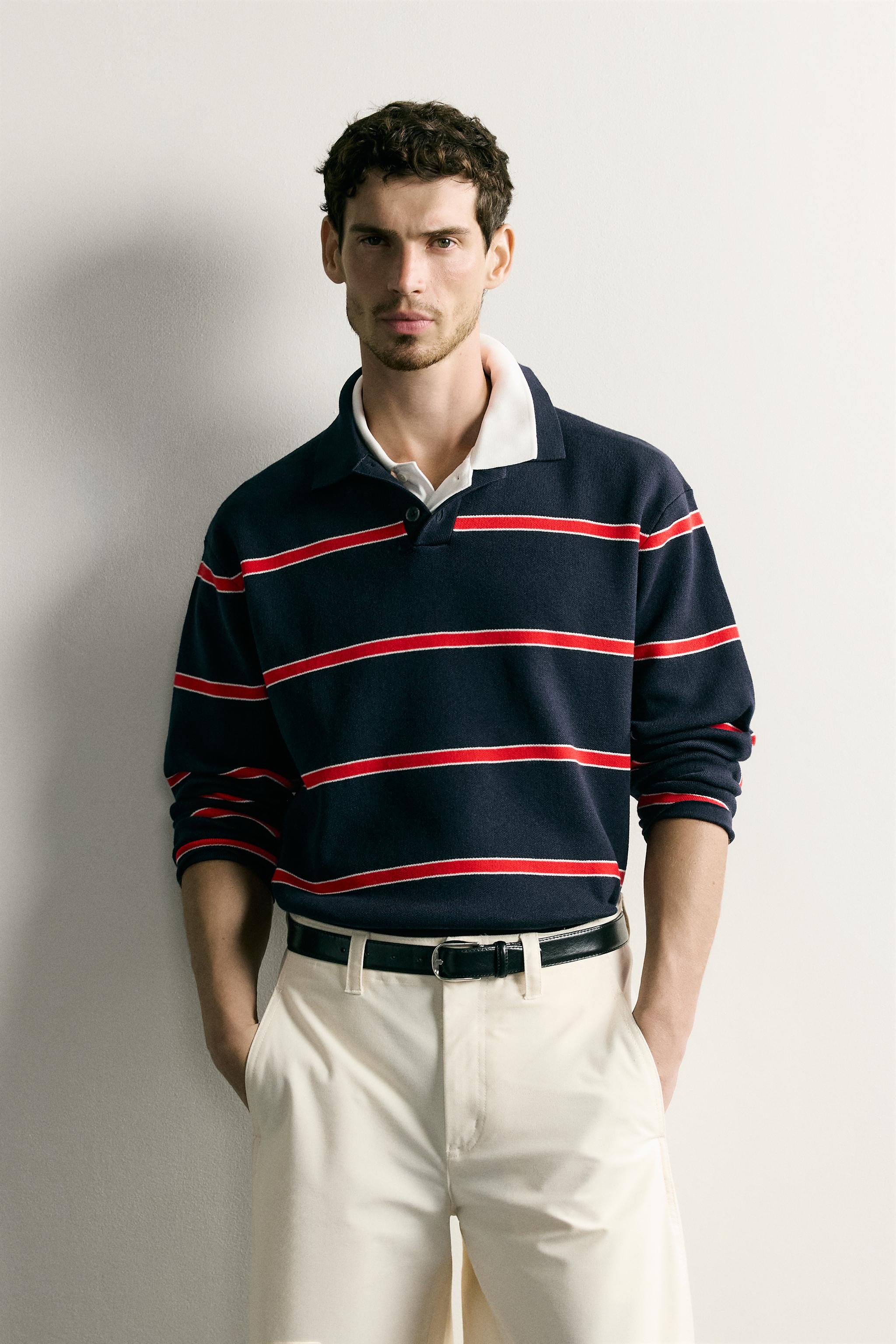 SOFT KNIT POLO SHIRT — red/navy