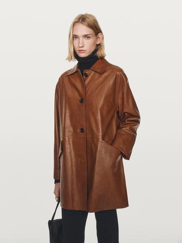 Manteau long en cuir nappa - Vison foncé de Zara