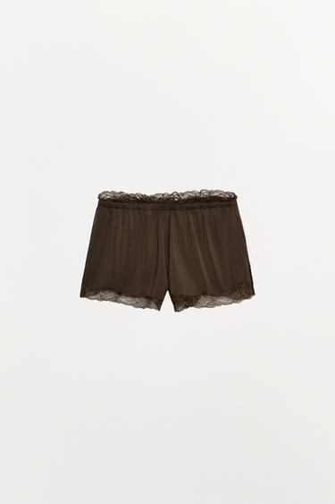 SHORT FLUIDO ENCAJE - Marrón oscuro de Zara - Imagen 0