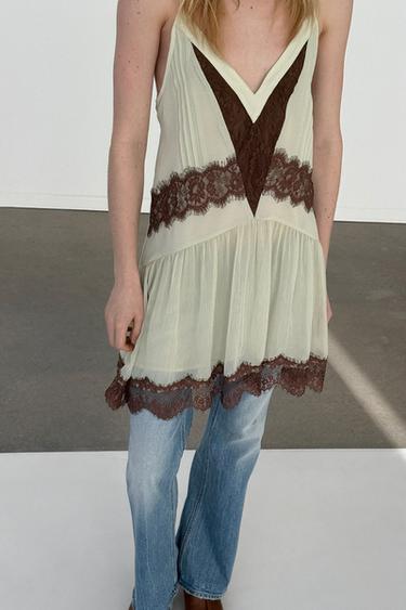 ROBE COURTE ENCAJE BIMATIÈRE - Marron / Vert de Zara - Image 6