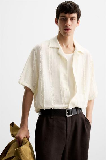 CHEMISE JACQUARD DÉFOUTÉE - Écru clair de Zara - Image 5