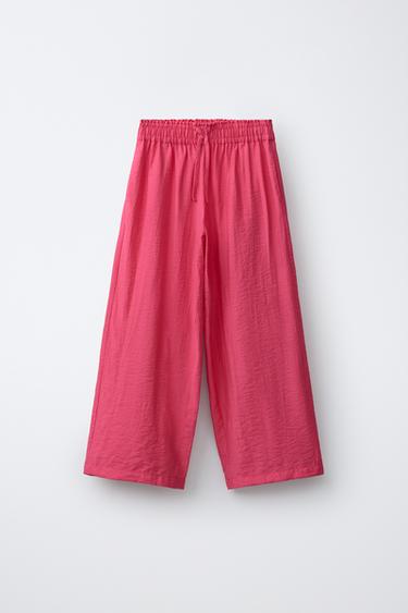 БРЮКИ WIDE LEG С ЖАТЫМ ЭФФЕКТОМ — ЦВЕТ ФУКСИИ от Zara