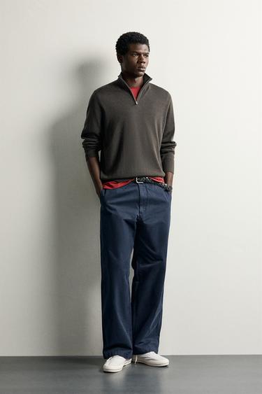 100% WOOL QUARTER-ZIP JUMPER - Green by Zara