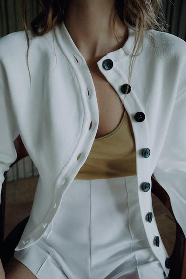 Zara PLETENI KARDIGAN SA ASIMETRIČNIM KOPČANJEM – Bela