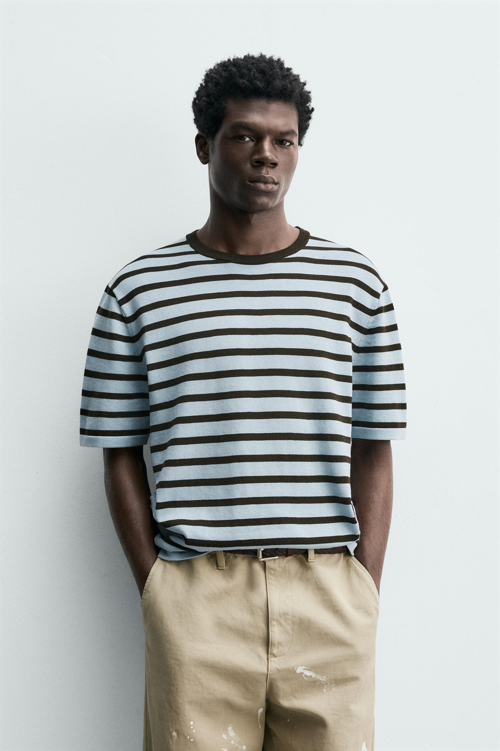 STRIPED COTTON KNIT T-SHIRT - Brown Stripes | ZARA United States