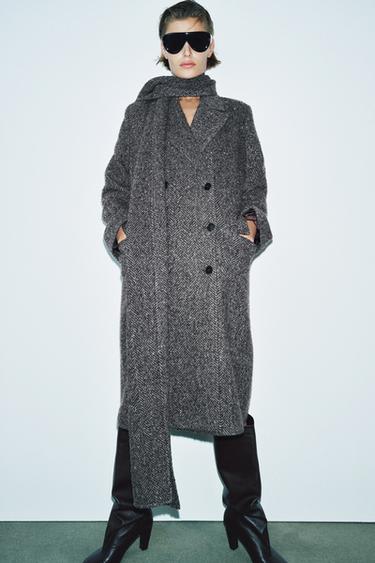 ZW COLLECTION OVERSIZE SCARF COAT - Dark brown by Zara