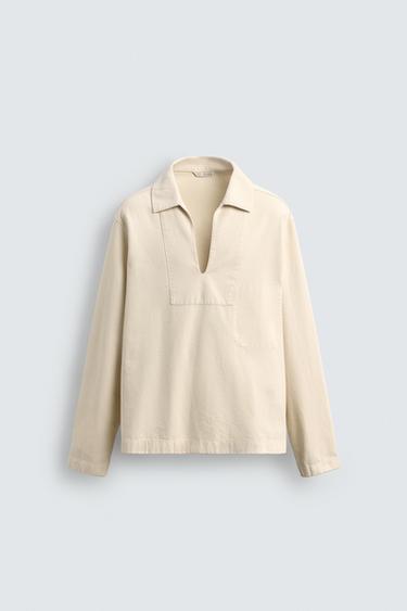 WASHED TEXTURED OVERSHIRT - Ecru by Zara - Image 6
