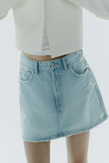 RIPPED TRF DENIM SKIRT - Sky blue by Zara - Image 1