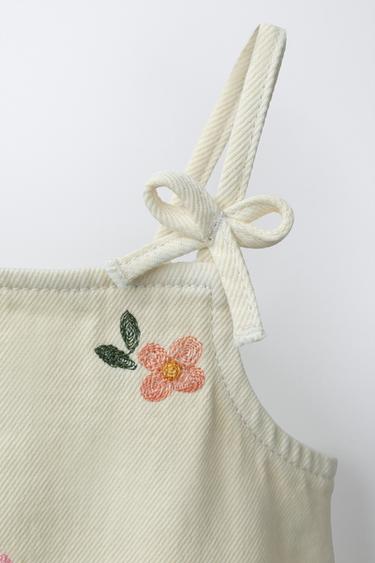 ROBE SERGÉ FLEURS BRODÉES - Écru de Zara - Image 2