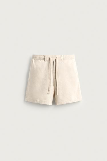 COTTON/LINEN RELAXED FIT BERMUDA SHORTS - Light beige by Zara