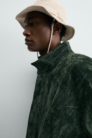 REGULAR FIT LEATHER SUEDE JACKET GABRIEL AZEVEDO X ZARA - Green by Zara
