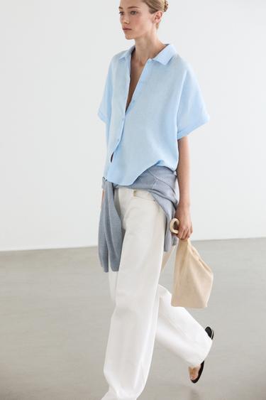 Zara 100% linen short sleeve shirt - Sky blue