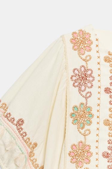EMBROIDERED FRINGE BLOUSE - Ecru by Zara - Image 8