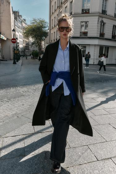 LONG WOOL COAT WITH BELT - Black by Zara - Image 0