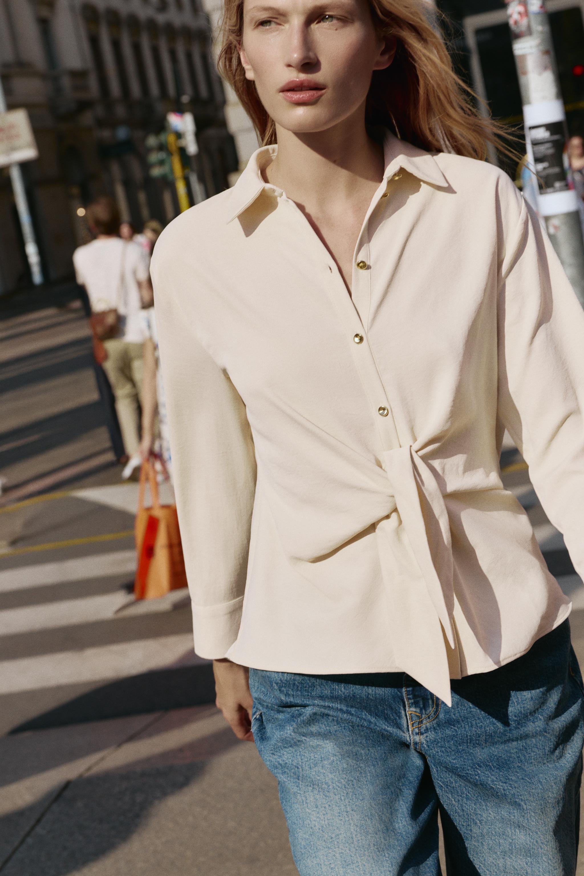 KNOTTED WAIST SHIRT - Ecru | ZARA Canada