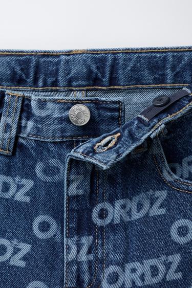 JEANS WIDE LEG MIT TEXTAUFDRUCK - Blau von Zara