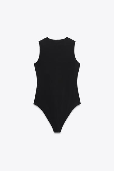 V-NECK POLYAMIDE BODYSUIT - Black by Zara - Image 7