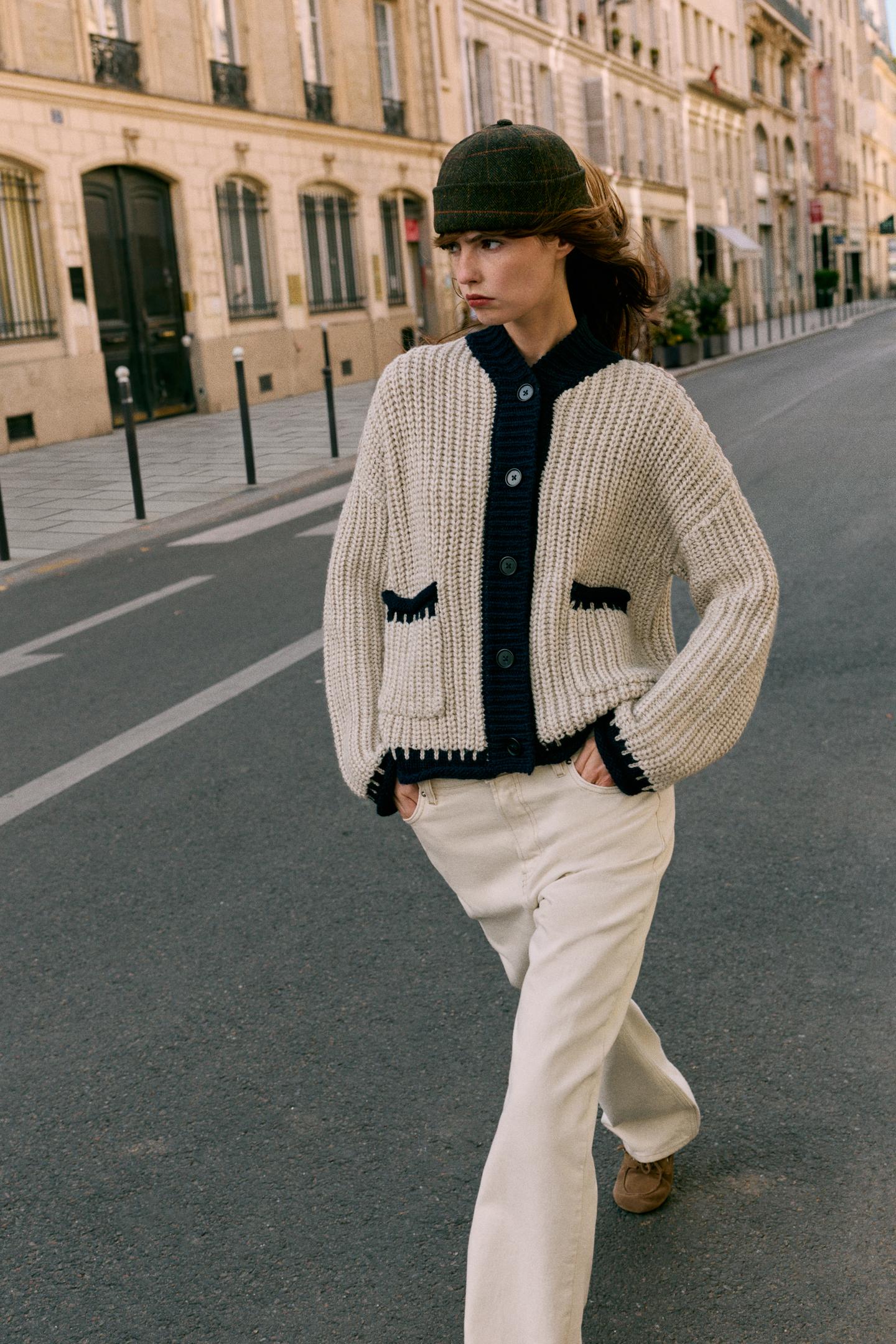 Женский кардиган Zara Contrast Trim, цвет: Светлый верблюжий — фото 2