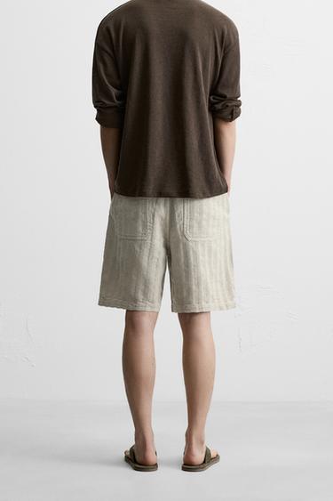 STRIPED JACQUARD BERMUDA SHORTS - Stone by Zara - Image 2