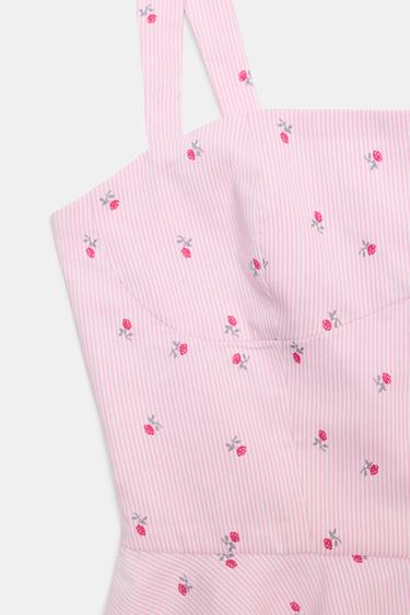 TOP BUSTIER RAYURES FLEURS - Rose de Zara - Image 6