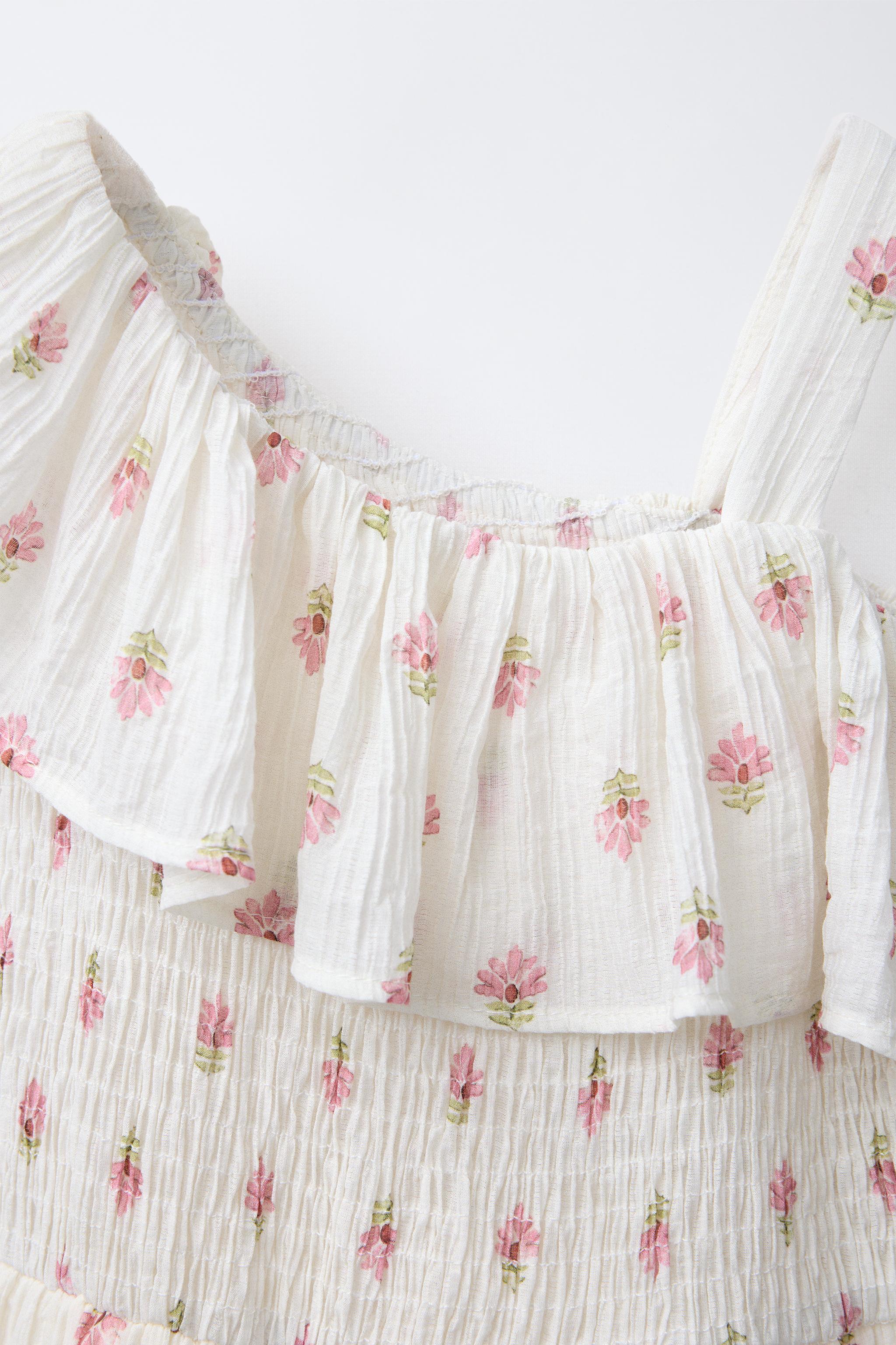 TEXTURED RUFFLED FLORAL DRESS - Ecru | ZARA United States