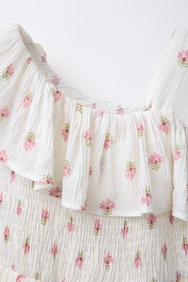 ROBE TEXTURÉE À VOLANTS ET FLEURS - Écru de Zara - Image 2
