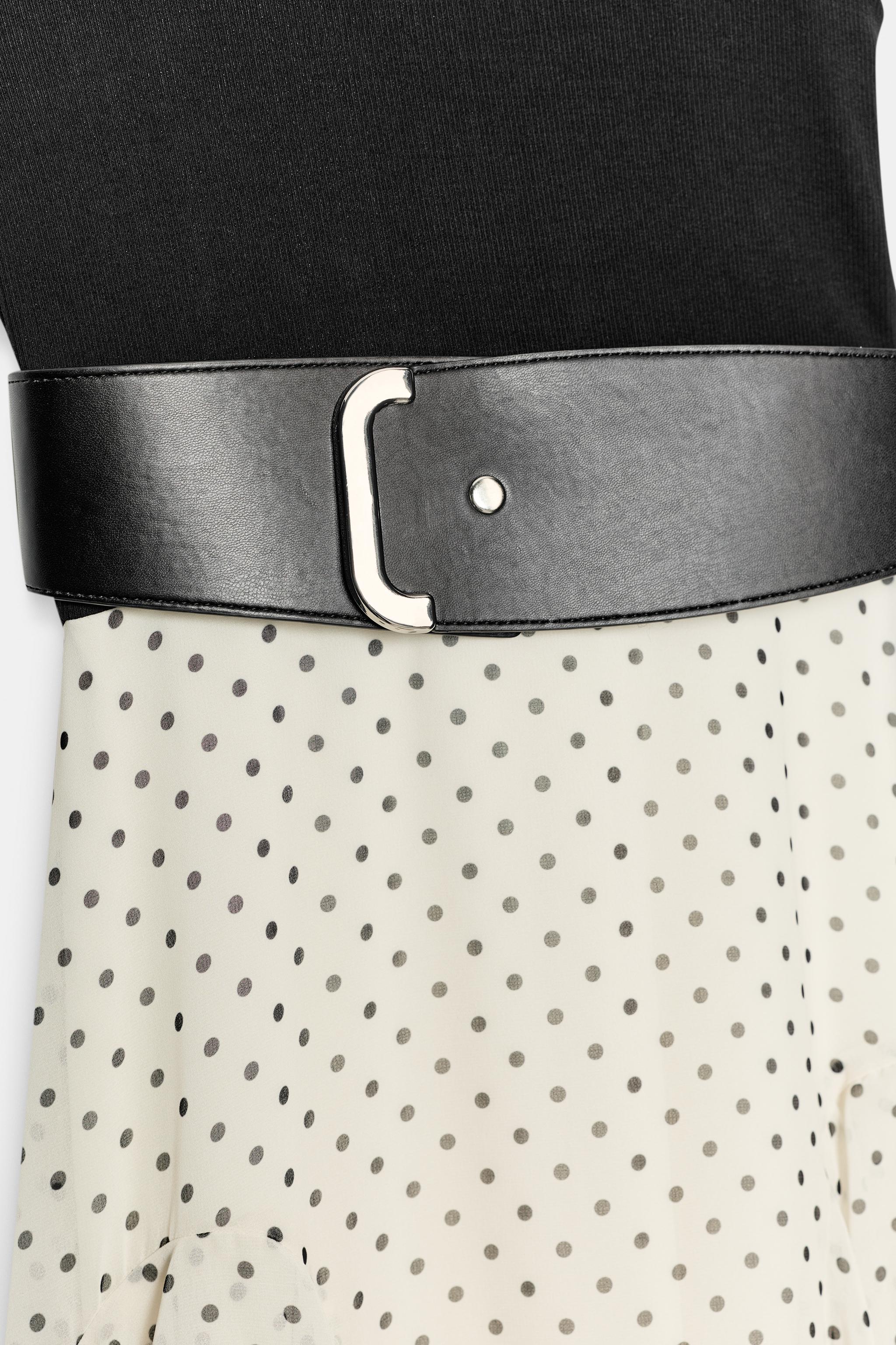 ROBE BIMATIÈRE À POIS AVEC VOLANTS ET CEINTURE