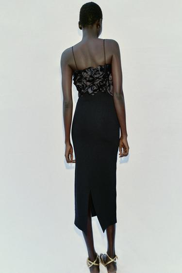 KNIT DRESS WITH FLORAL DETAIL - Black by Zara - Image 4