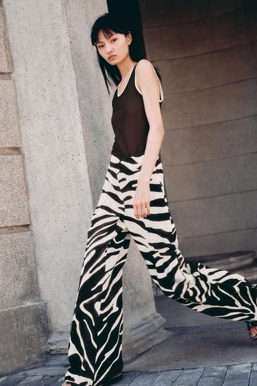 Zara ZW COLLECTION 動物紋印花長褲 - 裸色 / 黑色