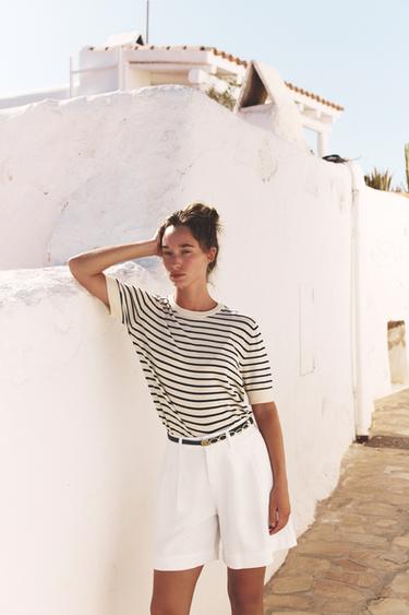 Zara STRIPED KNIT TOP - striped