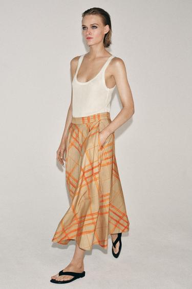 ZW COLLECTION LAYERED CHECK SKIRT - Beige by Zara