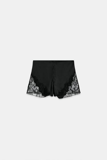 שורטס סאטן עם תחרה ZW COLLECTION - שחור של Zara