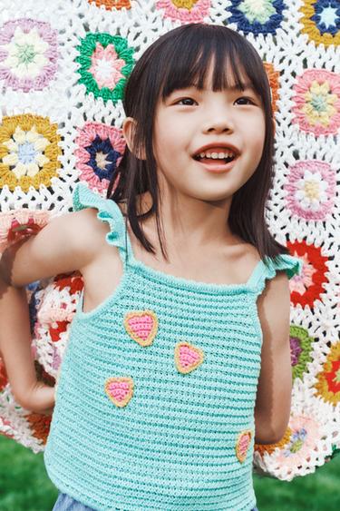 Zara 鉤編心形針織上衣 - 湖綠色