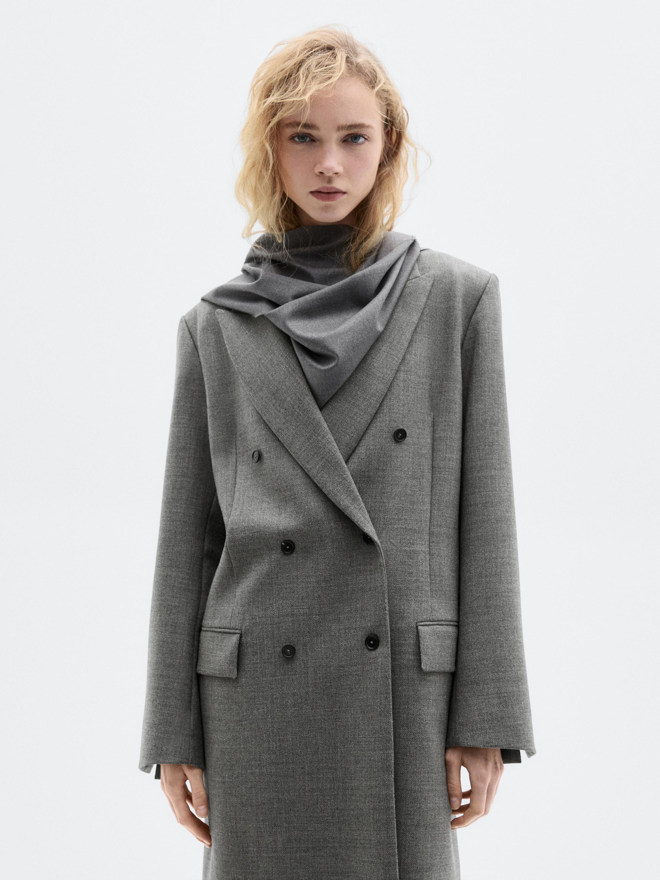 Long 100% wool coat with notch lapel - LIMITED