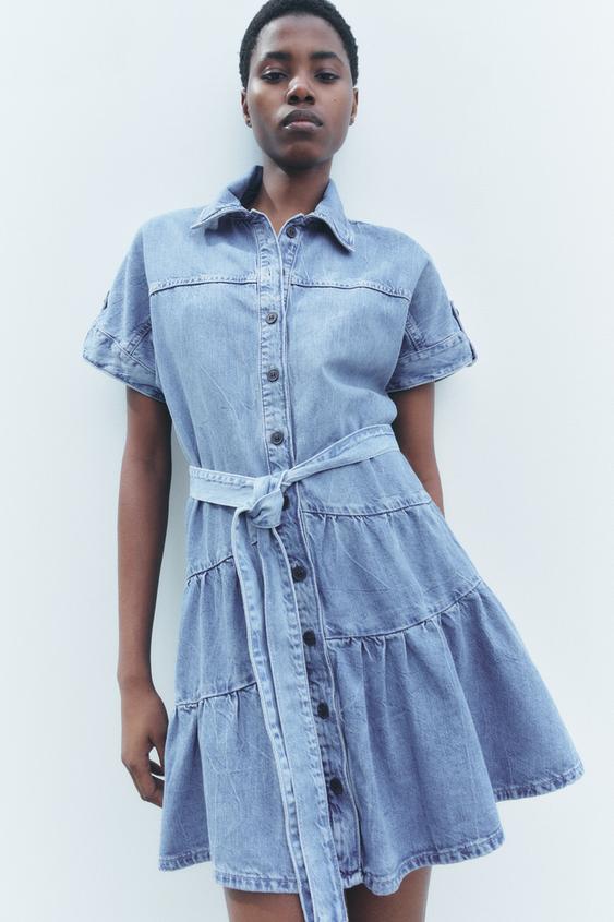 DENIM MINI DRESS ZW COLLECTION - Mid-blue | ZARA Canada