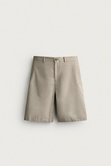Zara LINEN-COTTON RELAXED FIT BERMUDA SHORTS - Mink