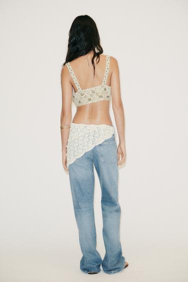 JEAN TRF LARGE TAILLE MOYENNE AVEC FOULARD - Bleu de Zara - Image 4