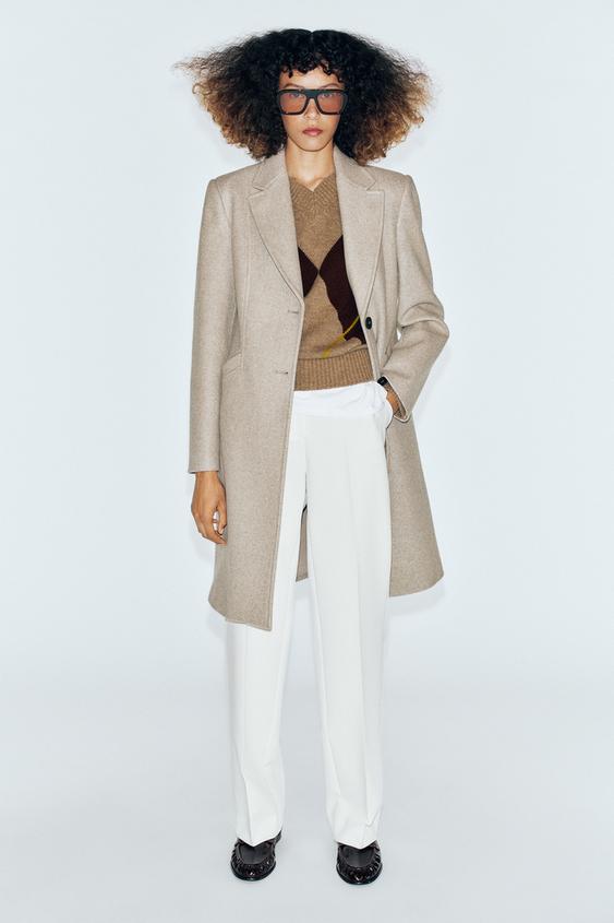 Zara 柔軟肩墊大衣 - 米色 - 圖片 0
