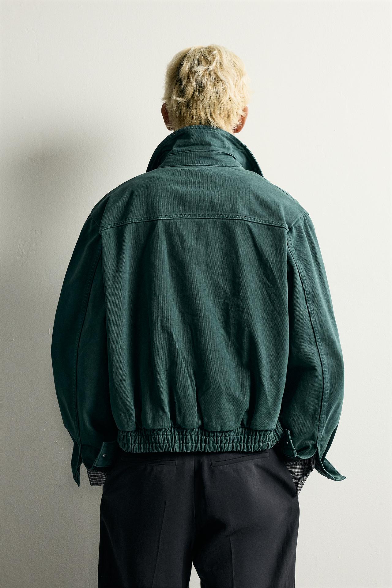 CROPPED WASHED JACKET — Dark turquoise