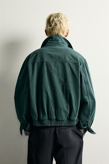 CROPPED WASHED JACKET — Dark turquoise 2
