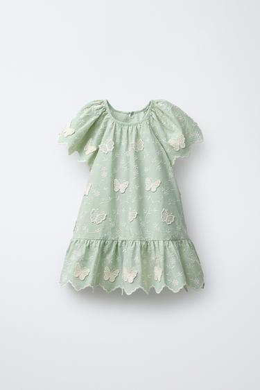فستان مطرز بفراشات - أخضر by Zara - Image 0