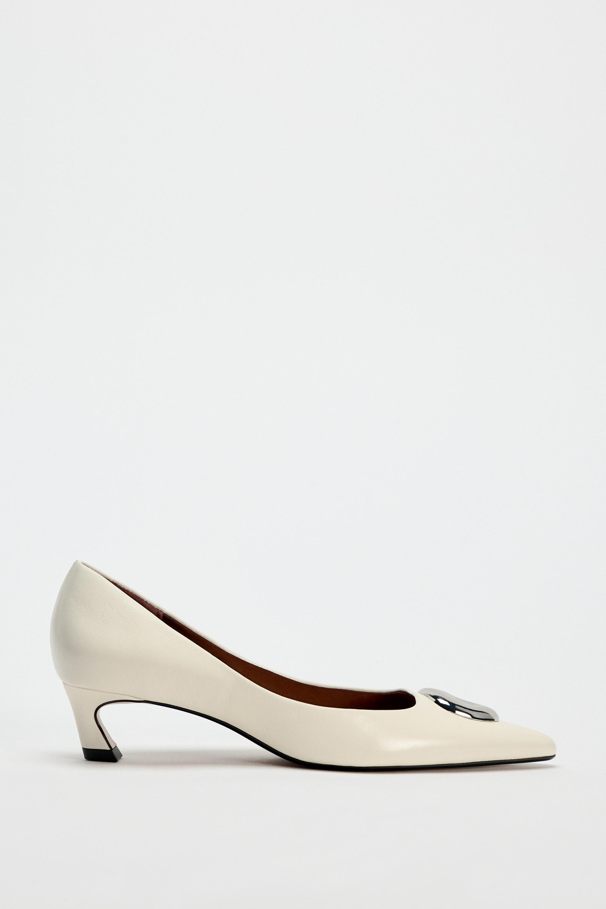 METAL DETAIL LEATHER HIGH HEEL SHOES White ZARA Canada