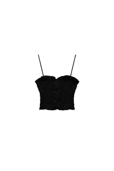 SMOCKED POPLIN CROP TOP
