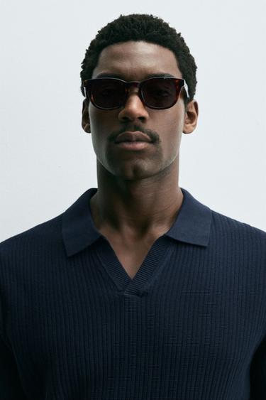 RIB KNIT POLO SHIRT - Navy blue by Zara - Image 4