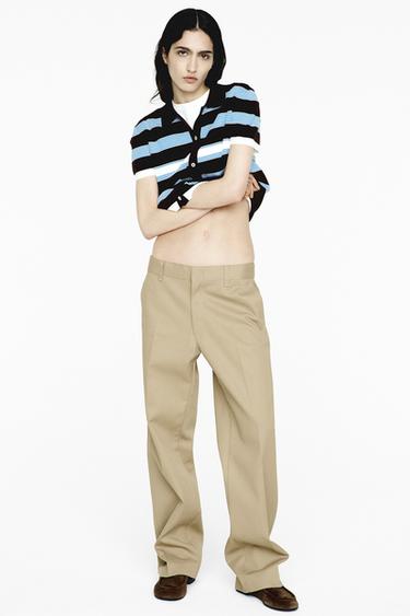 STRIPED KNIT POLO TOP - Brown-Blue by Zara - Image 0