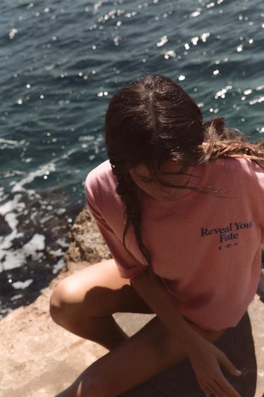 FADED-EFFECT TEXT T-SHIRT - Pink by Zara - Image 2