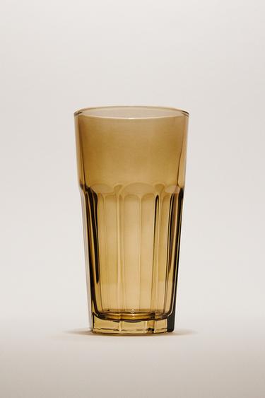 RAISED DESIGN GLASS SOFT DRINK TUMBLER - Brown by Zara