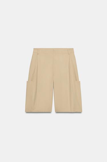Zara LONG CARGO BERMUDA SHORTS - Beige