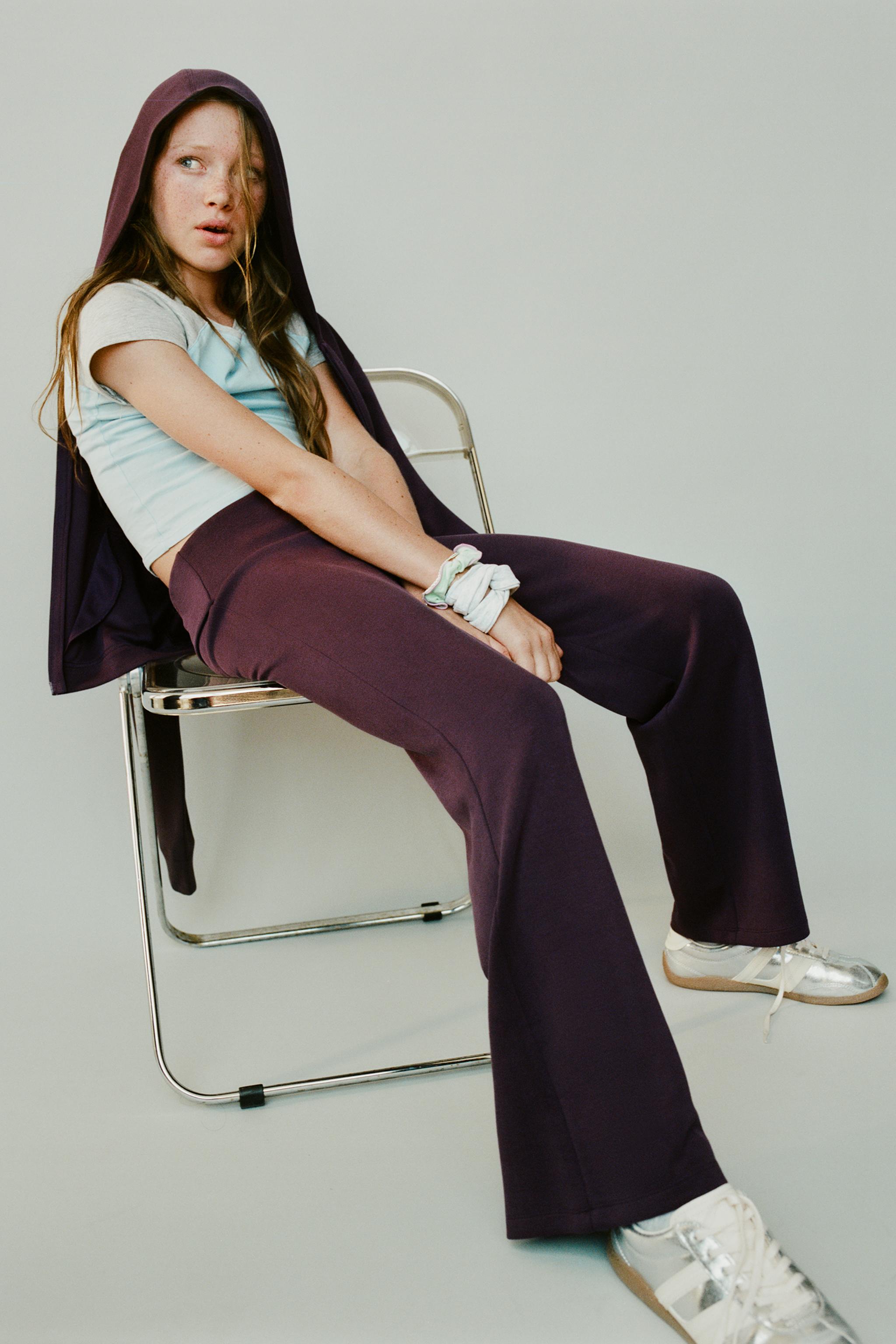 WIDE LEG WORKOUT PANTS — Eggplant