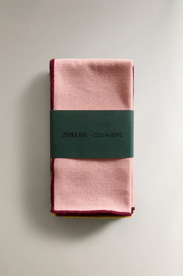 PACK OF COTTON NAPKINS WITH STITCHING (PACK OF 4) X COLLAGERIE - Pinks by Zara - Image 4